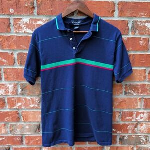 VTG 90s Gant Rugger Polo Shirt Mens Medium Navy Blue Striped Short Sleeve USA